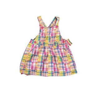 OshKosh BGosh Toddler Girls Plaid Overall Dress Size 24M Pink Yellow Teal Cotton